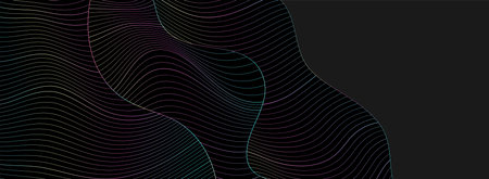 Black abstract background with holographic refracted wavy pattern. Art deco ornament vector banner designのイラスト素材