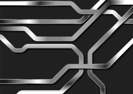 Silver metallic tech stripes abstract geometric background. Vector designのイラスト素材