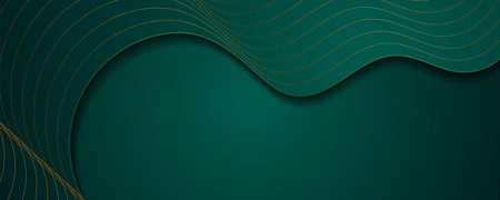 Turquoise and golden abstract wavy corporate background. Vector banner designのイラスト素材