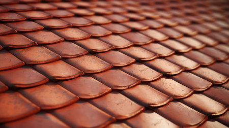 Roof clay tiles closeup. Generative AI imageの素材