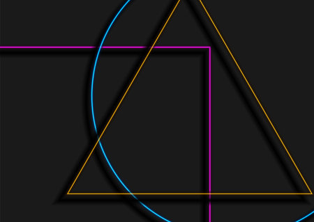 Colorful neon geometric elements abstract futuristic background. Vector designのイラスト素材