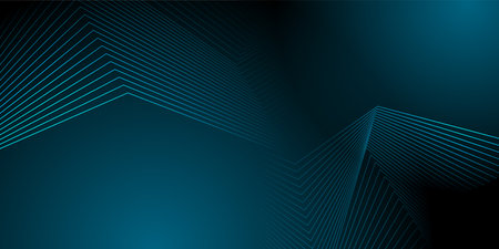 Dark blue curved refracted geometric lines tech abstract background. Vector designのイラスト素材