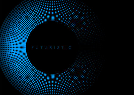 Futuristic minimal tech blue halftones dotted circles abstract background. Geometric vector designのイラスト素材