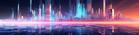 Holographic futuristic hi-tech sci-fi city abstract background. Generative AI designの素材