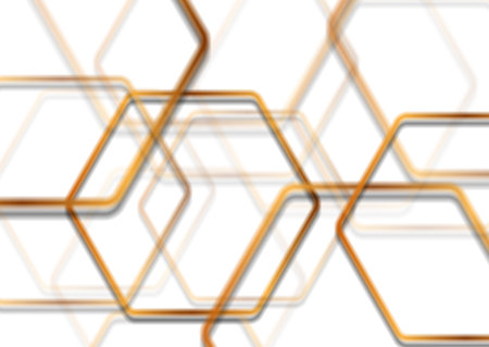 Golden smooth hexagons abstract tech retro background. Vector geometric design
