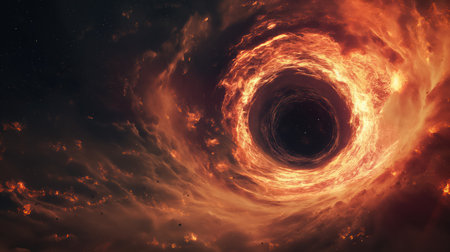 Fiery black hole in space. Generative AI designの素材