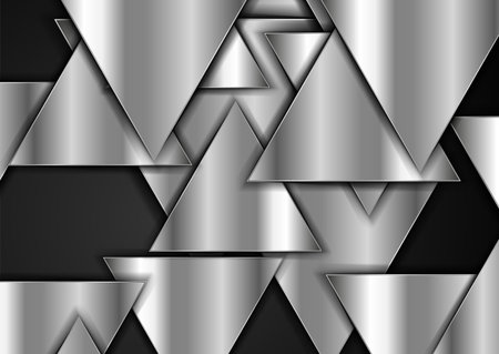 Silver metallic triangles abstract technology background. Geometric vector designのイラスト素材