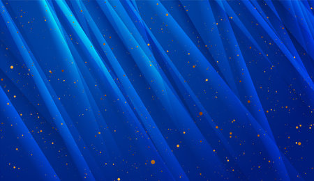 Deep blue glossy striped abstract background with golden particles. Vector designのイラスト素材