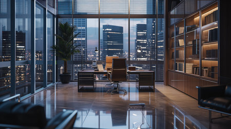 Modern business meeting and working office room. Generative AI imageの素材