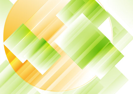 Green orange abstract minimal background with glossy squares and circle. Geometric striped vector designのイラスト素材