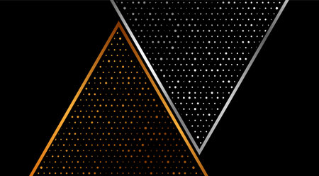 Silver and golden dotted triangles abstract tech background. Vector graphic designのイラスト素材
