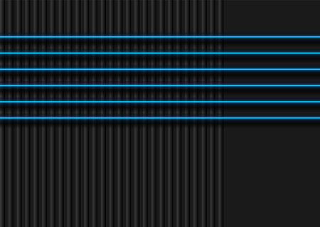 Vibrant blue neon laser lines on black striped wall abstract background. Technology concept vector designのイラスト素材
