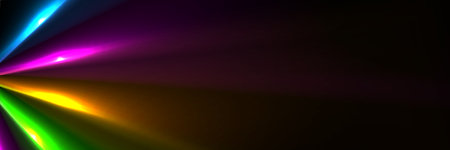 Colorful neon laser rays abstract glowing background. Technology vector banner designのイラスト素材