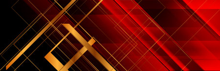 Dark red geometric abstract background with golden lines and stripes. Vector banner designのイラスト素材