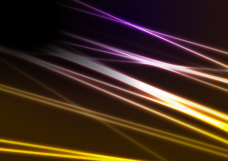 Glowing yellow violet neon laser lines abstract background. Technology vector designのイラスト素材