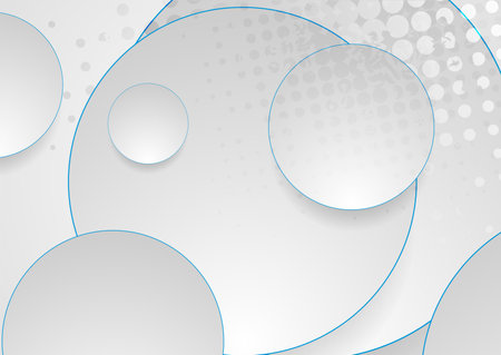 Gray circles with blue outlines abstract geometric background. Halftones grunge vector designのイラスト素材