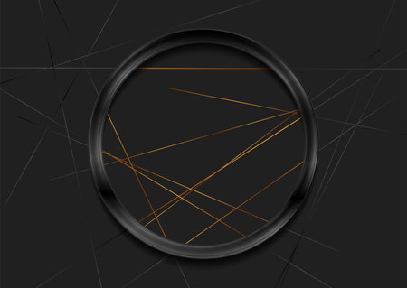 Black and golden abstract geometric background with circle and lines. Vector designのイラスト素材
