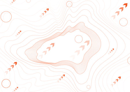 Technology minimal background with orange wavy lines and arrows. Futuristic vector designのイラスト素材