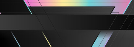 Holographic triangles geometric abstract tech background. Vector art colorful banner designのイラスト素材