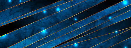 Blue and golden shiny tech background with glowing lights. Vector abstract banner designのイラスト素材