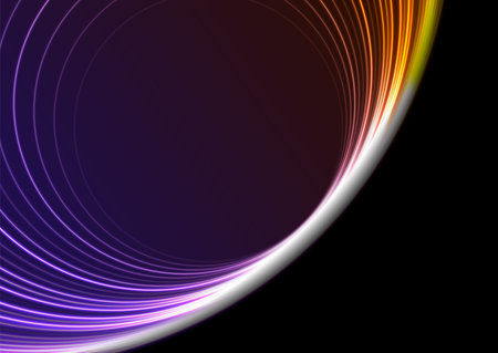 Orange violet neon curved lines abstract technology background. Futuristic glowing vector banner designのイラスト素材