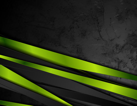 Black and bright green stripes on dark gray grunge background. Retro geometric vector designのイラスト素材