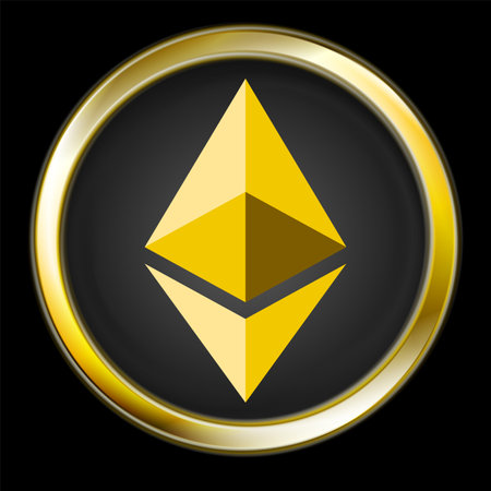 Crypto currency, golden icon Ethereum design. Internet virtual money symbolのイラスト素材