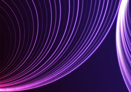 Bright violet neon curved lines abstract technology background. Futuristic glowing vector designのイラスト素材