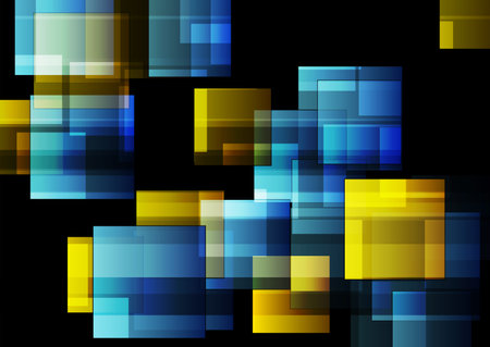 Blue and yellow glossy squares abstract technology design. Geometric vector backgroundのイラスト素材