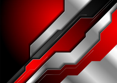 Black, red and metallic stripes abstract technology background. Vector geometric graphic designのイラスト素材