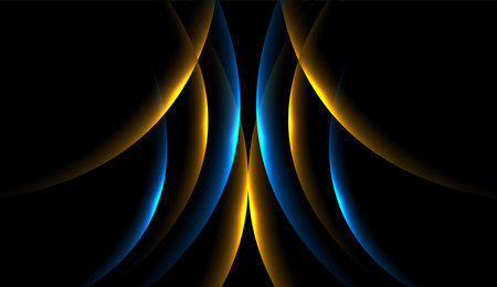 Abstract blue and orange smooth glowing neon wavy lines vector backgroundのイラスト素材