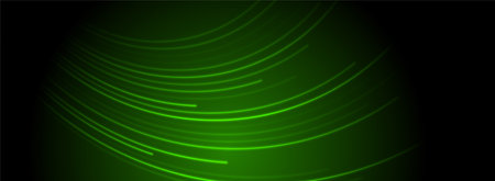 Glow neon green minimal curved lines abstract tech background. Geometric vector banner designのイラスト素材