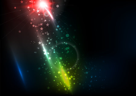 Glowing colorful stars and particles abstract background. Vector designのイラスト素材