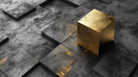 Gray grunge stone texture and golden cube abstract background. Generative AI designの素材