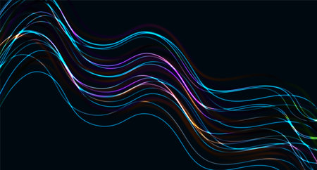 Colorful neon curved waves abstract technology background. Futuristic glowing vector designのイラスト素材