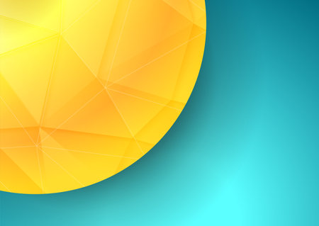Bright yellow sphere with low poly plexus texture on blue background. Hi-tech geometric vector designのイラスト素材