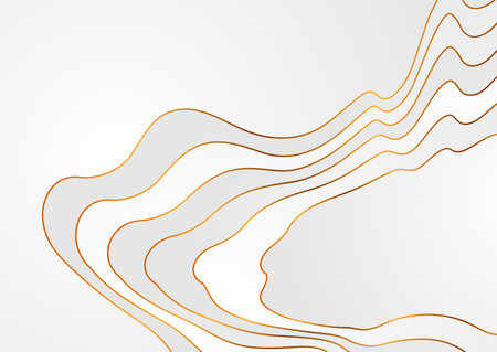 Golden curved wavy lines abstract geometric minimal background. Vector graphic designのイラスト素材