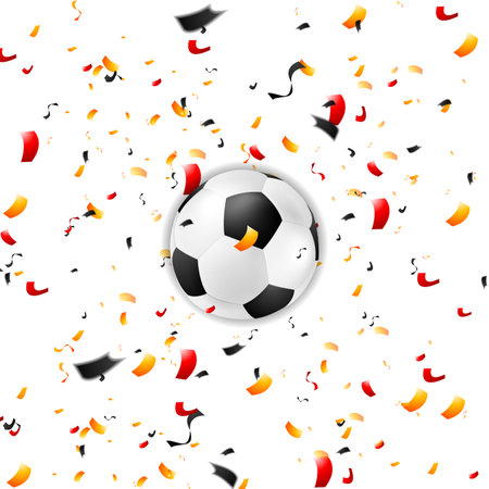 Confetti in German colors and soccer ball, sport football background. Vector designのイラスト素材