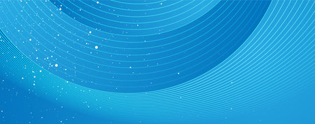 Bright blue minimal abstract background with wavy lines and dots. Technology vector designのイラスト素材