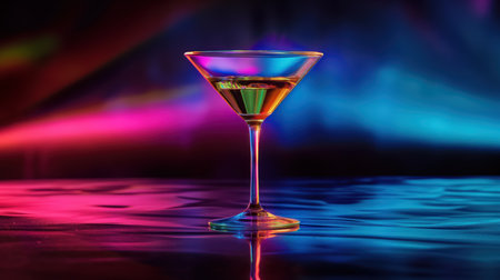 Glowing colorful cocktail on the neon background. Generative AI imageの素材