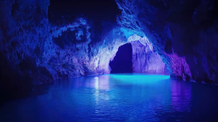 The glowing blue lake in the caveの素材