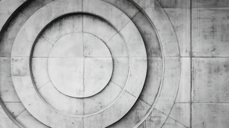 Concrete wall with radial geometric patterns, abstract and minimalist industrial backgroundの素材