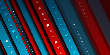 USA colors, stars and smooth stripes abstract concept design. Independence Day modern vector background. Corporate art american flagのイラスト素材