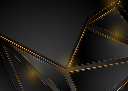 Black and golden corporate abstract background with triangles. Vector geometric graphic designのイラスト素材