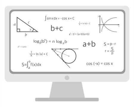 online training in geometry algebra on a white background. vector illustrationのイラスト素材