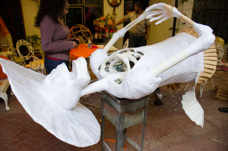 The photograph shows the elaboration of handicrafts for Dia de Muertos in Mexicoのeditorial素材