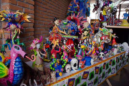 The photograph shows some handmade dolls for the Day of the Dead holiday in Mexicoのeditorial素材