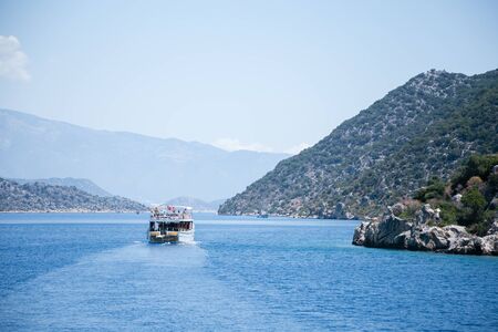UCHAGIZ SIMENA, TURKEY - MAY 20: bay of Uchagiz village in Antalya province of Turkey with mountains...