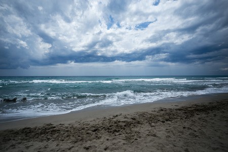 Sea view of Mediterranean Patara beach with turquoise sea and waves in Turkeyの写真素材