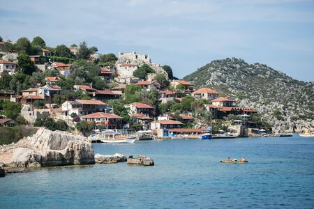 SIMENA, TURKEY - MAY 20 : view of Kalekoy Simena bay in Uchagiz village of Antalya province of Turkey old stone houses 2016のeditorial素材